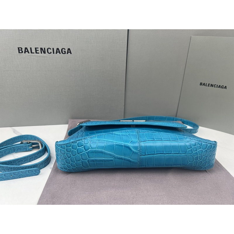 Ba*len*cia*ga croc-embossed calfskin handbag blue