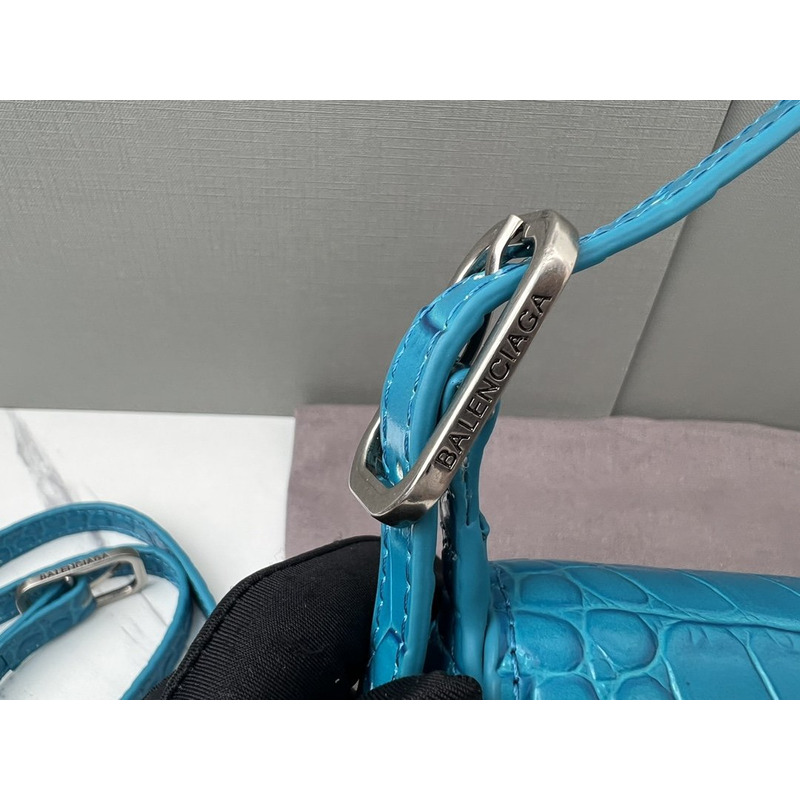 Ba*len*cia*ga croc-embossed calfskin handbag blue