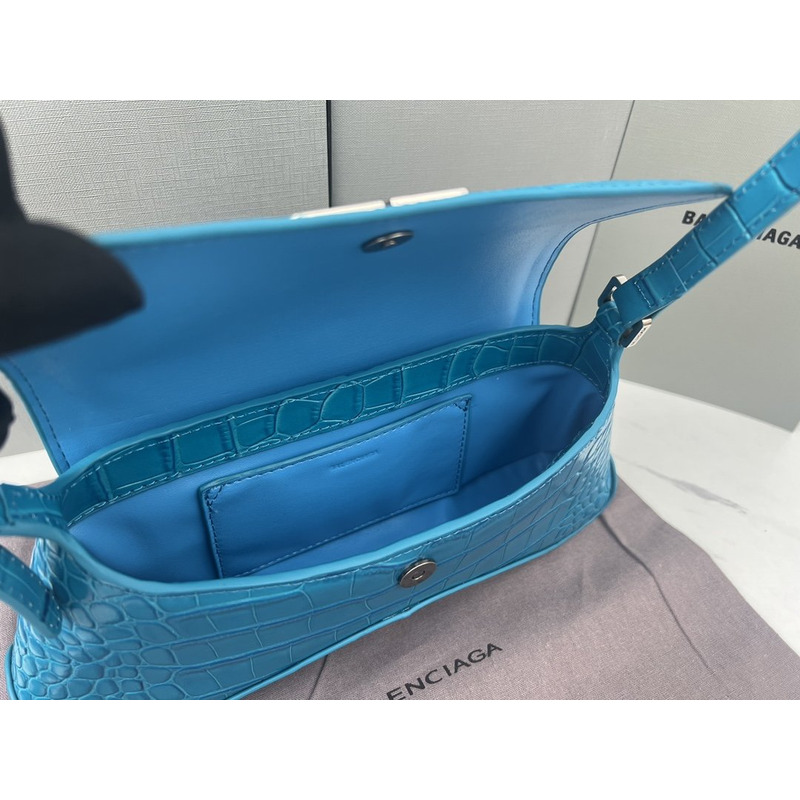 Ba*len*cia*ga croc-embossed calfskin handbag blue