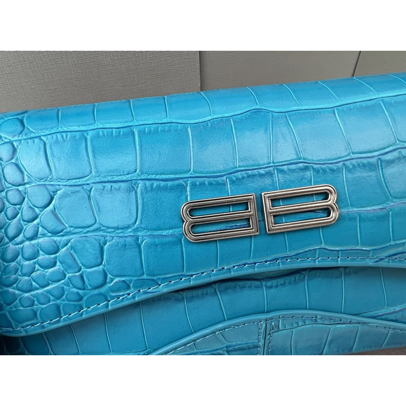Ba*len*cia*ga croc-embossed calfskin handbag blue