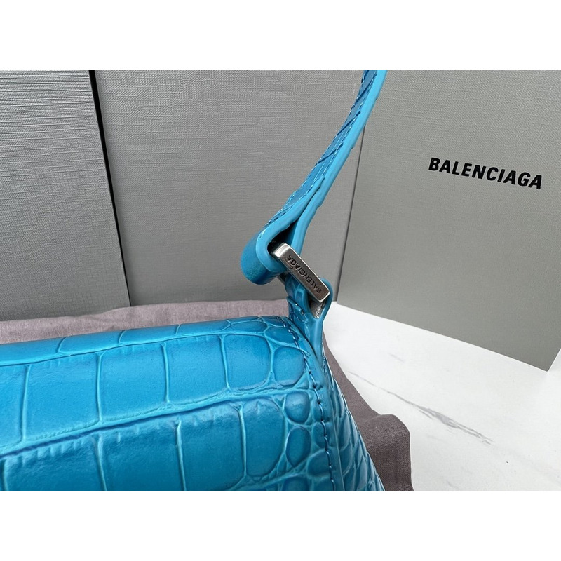 Ba*len*cia*ga croc-embossed calfskin handbag blue