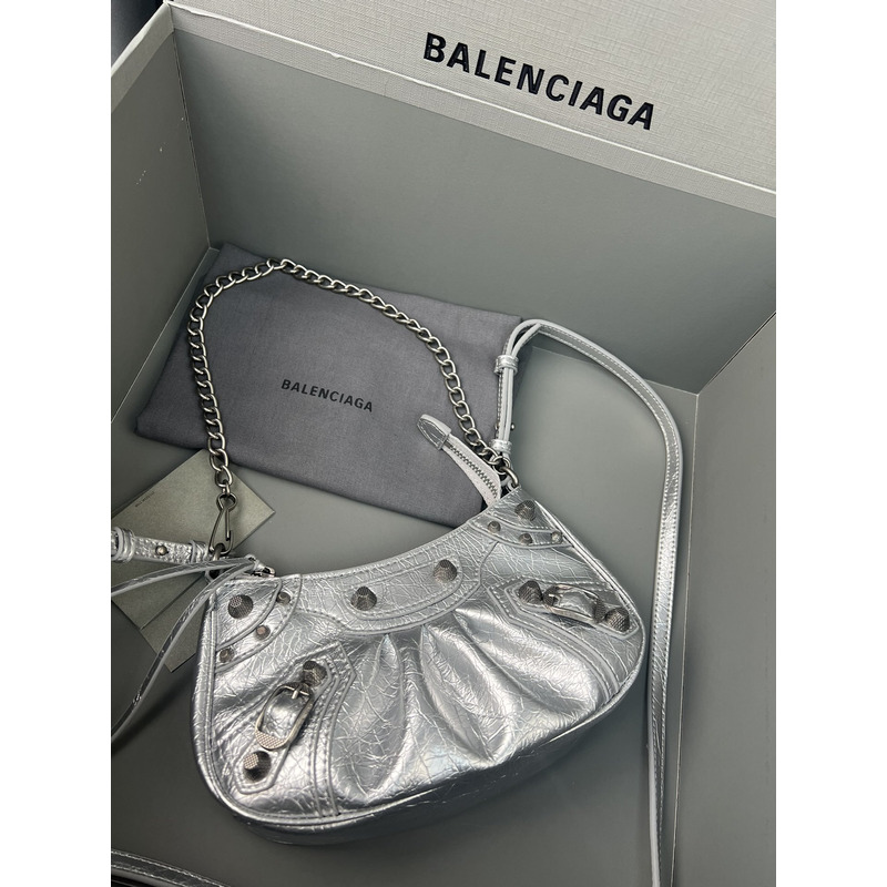 Ba*len*cia*ga le cagole leather shoulder bag sliver