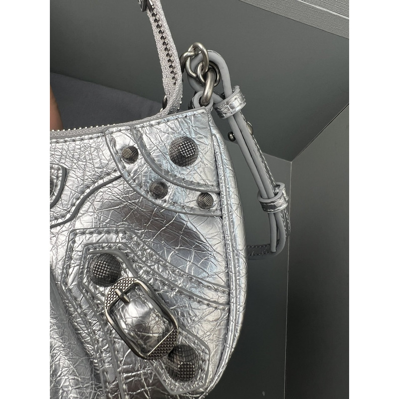 Ba*len*cia*ga le cagole leather shoulder bag sliver