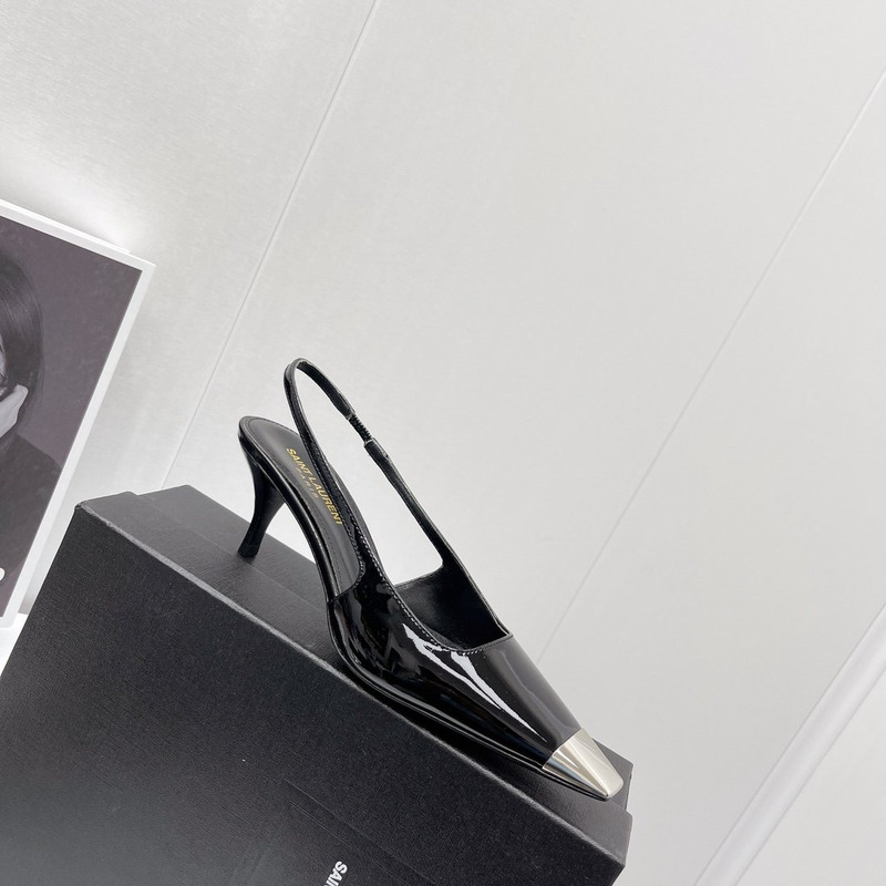 Saint Laurent Blade Metallic Cap Square Toe Leather Pumps Black