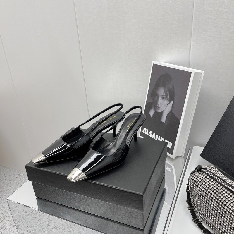 Saint Laurent Blade Metallic Cap Square Toe Leather Pumps Black