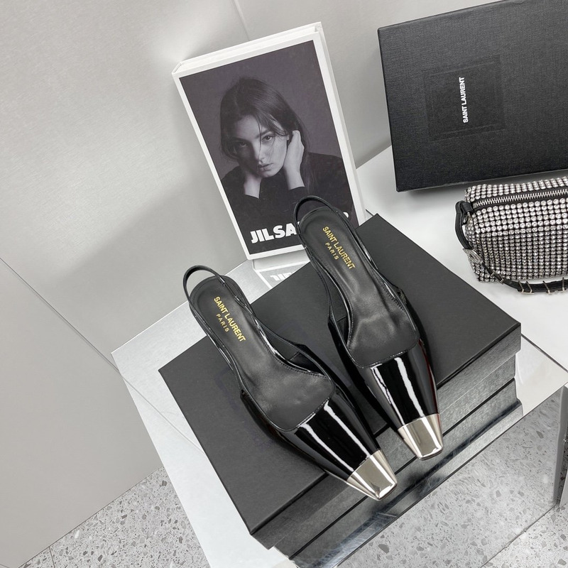 Saint Laurent Blade Metallic Cap Square Toe Leather Pumps Black