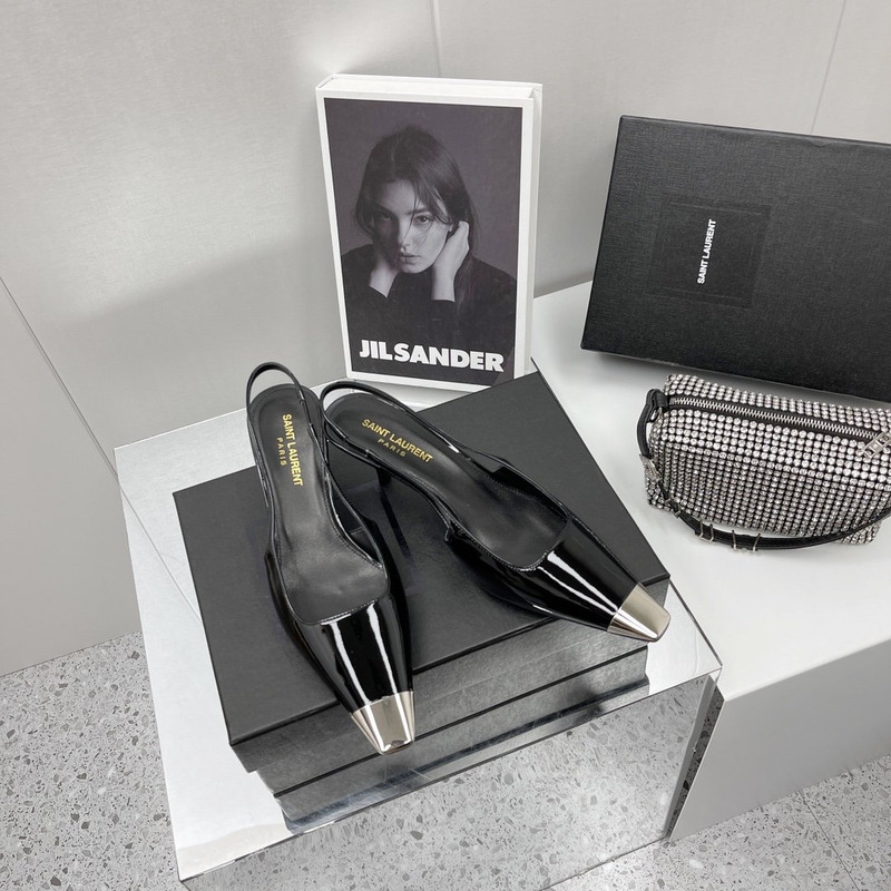 Saint Laurent Blade Metallic Cap Square Toe Leather Pumps Black