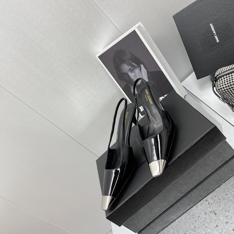 Saint Laurent Blade Metallic Cap Square Toe Leather Pumps Black