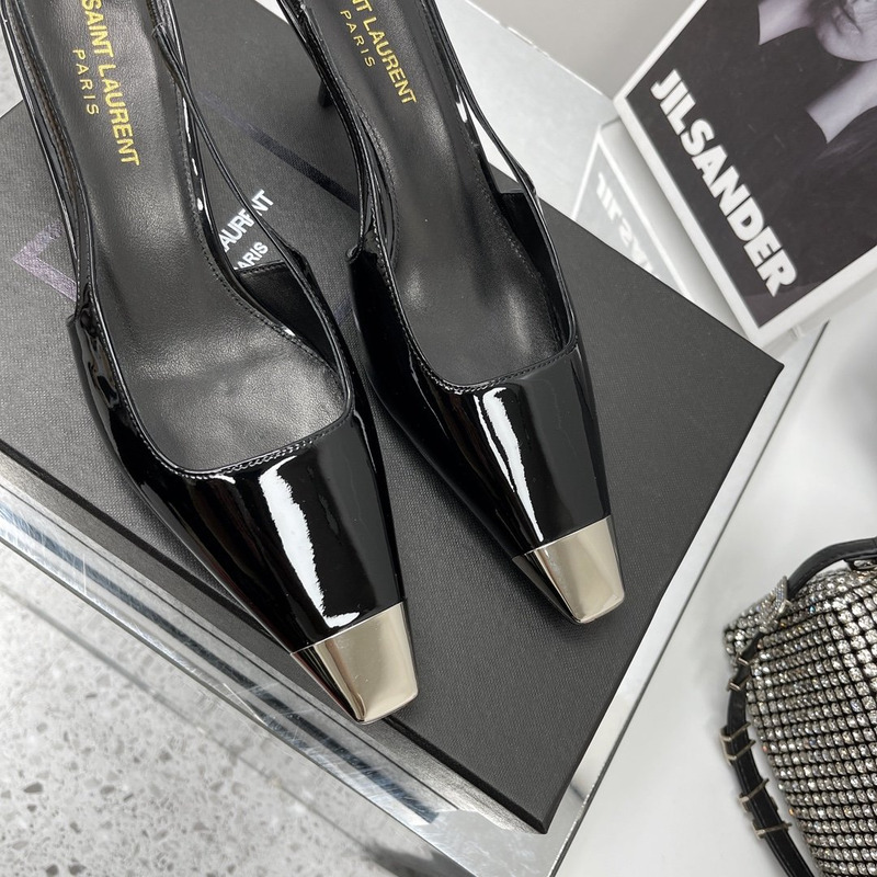 Saint Laurent Blade Metallic Cap Square Toe Leather Pumps Black