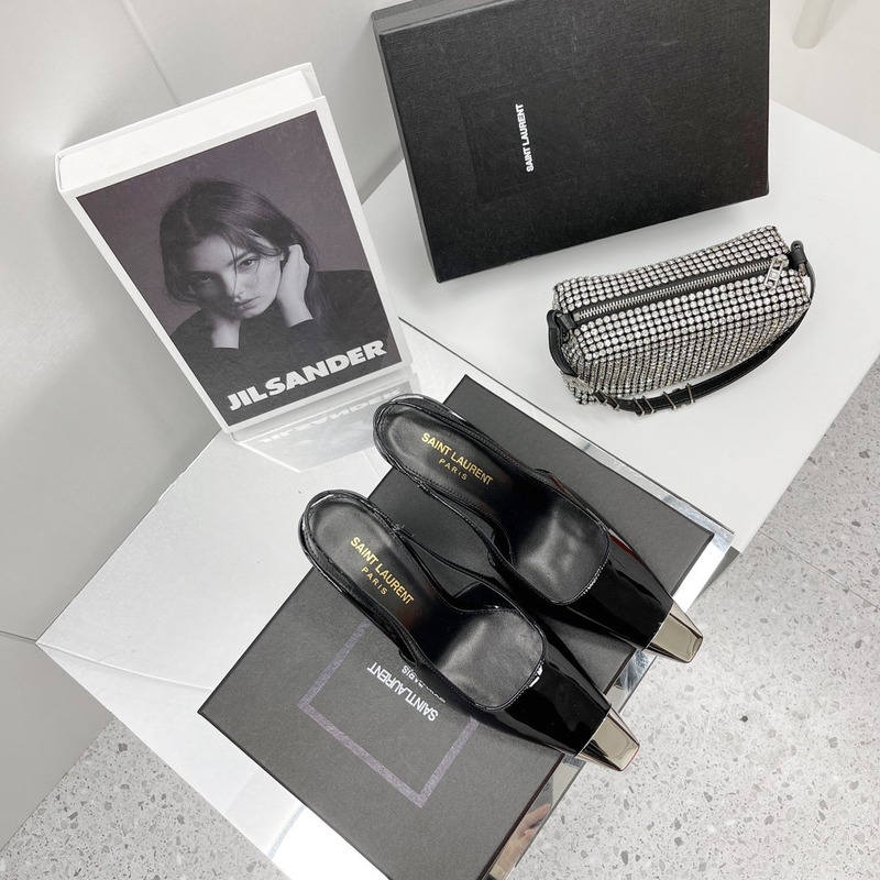 Saint Laurent Patent Leather Pointed Toe Slingback Pumps