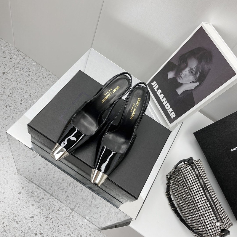 Saint Laurent Patent Leather Pointed Toe Slingback Pumps