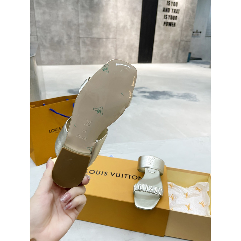 l**is V*t*n square toe flat slippers platinum