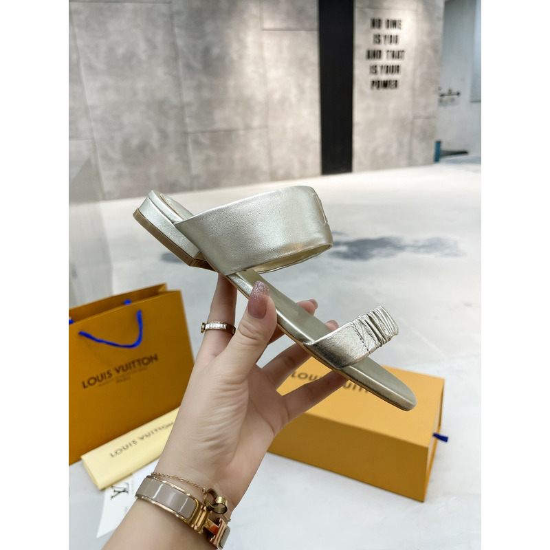 l**is V*t*n square toe flat slippers platinum