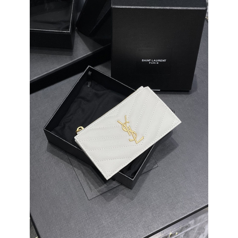 Saint Laurent Monogram Quilted Textured-leather Wallet White