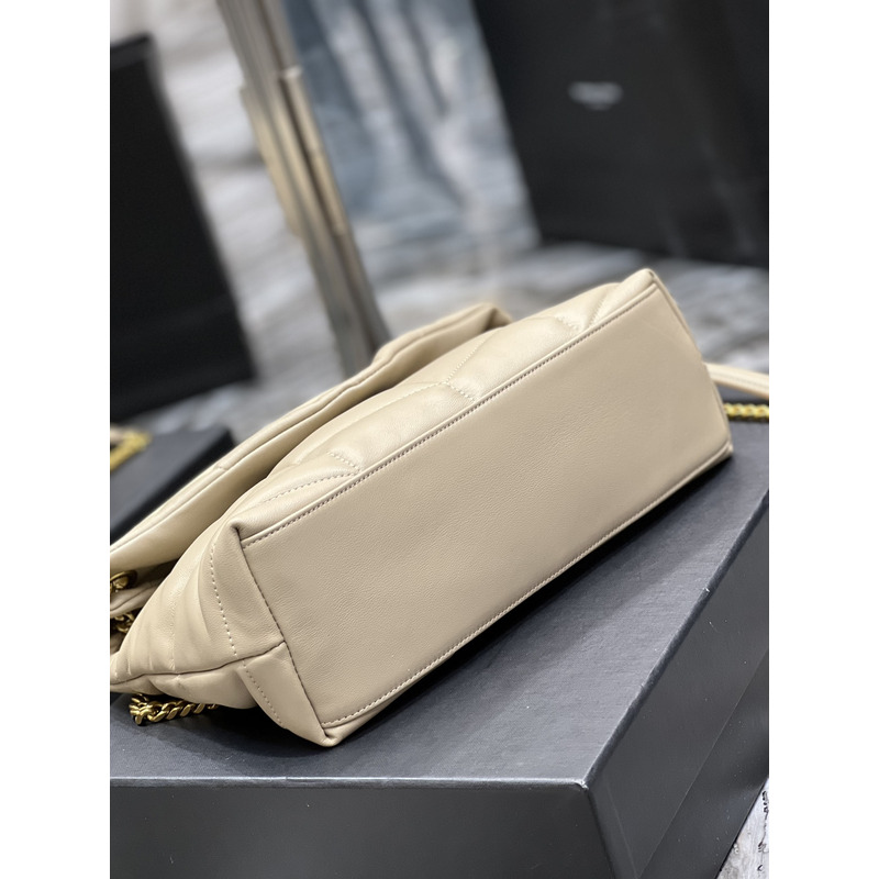Saint Laurent Luoluo Puffer Shoulder Bag in Quilted Lambskin with Gold Buckle Beige 29x17x11cm