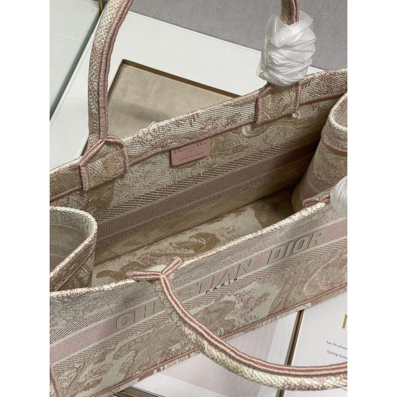 D*or large joy print embroidered book tote bag medium 36×28 cm light pink cream
