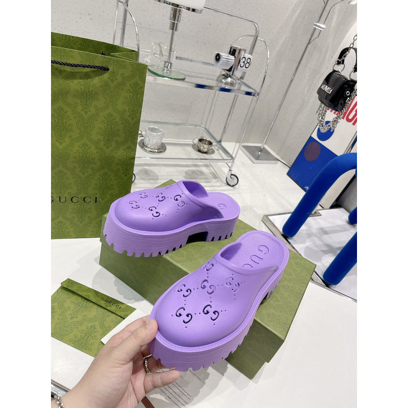 G*u*i gg flat rubber slippers purple