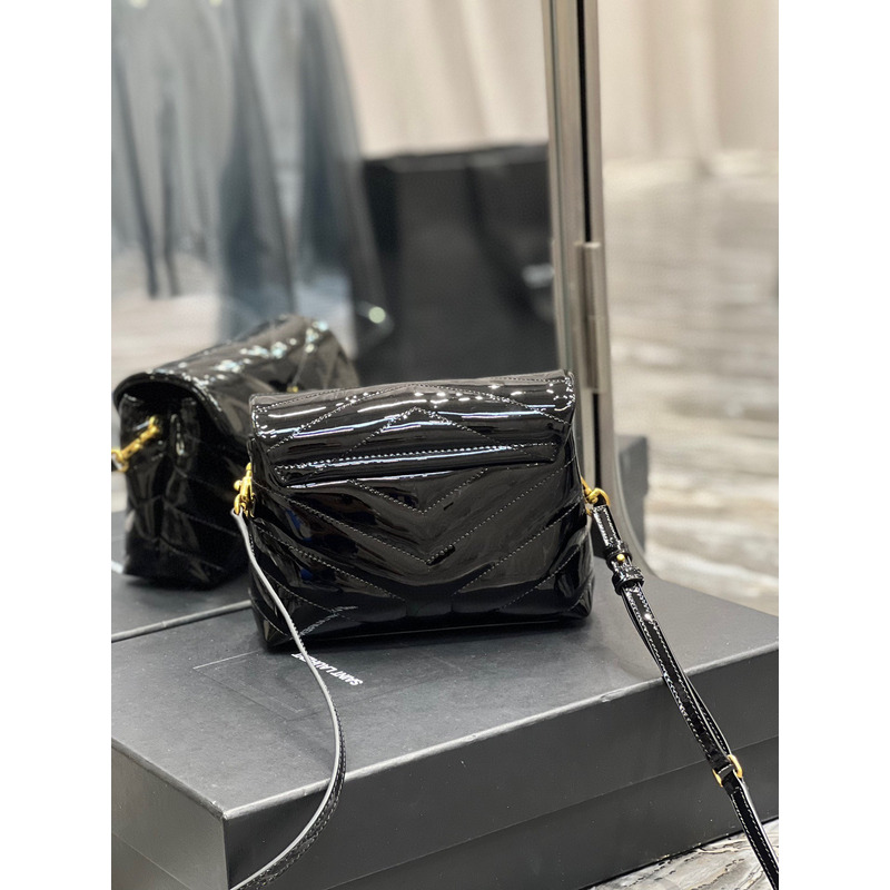 Saint Laurent Patent Leather Bag with Gold Buckle Black