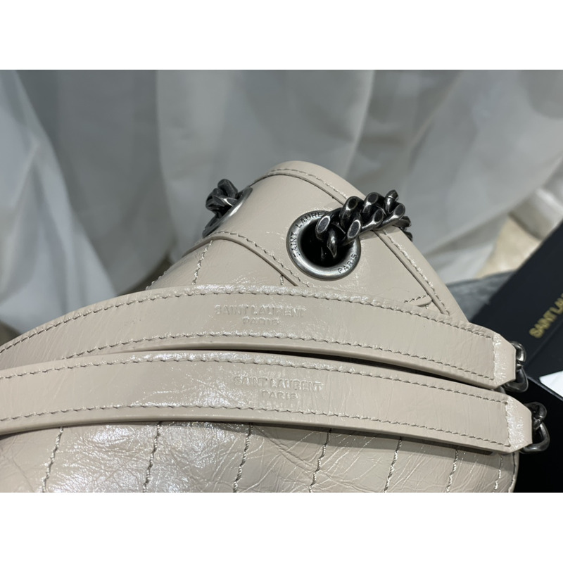 Saint Laurent Niki Baby Crocodile Print Shoulder Bag Beige