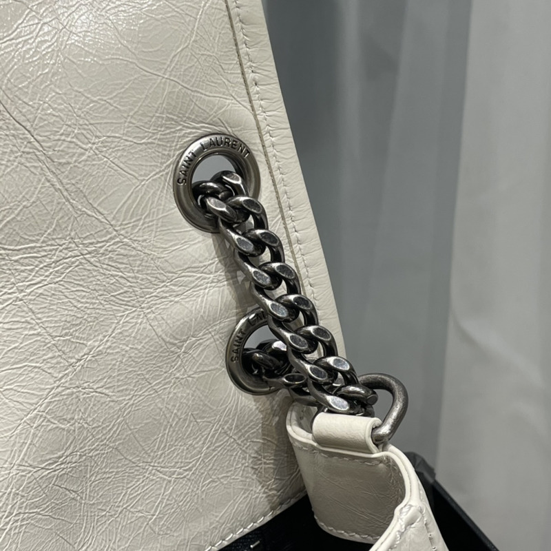 Saint Laurent Niki Baby Crocodile Print Shoulder Bag White