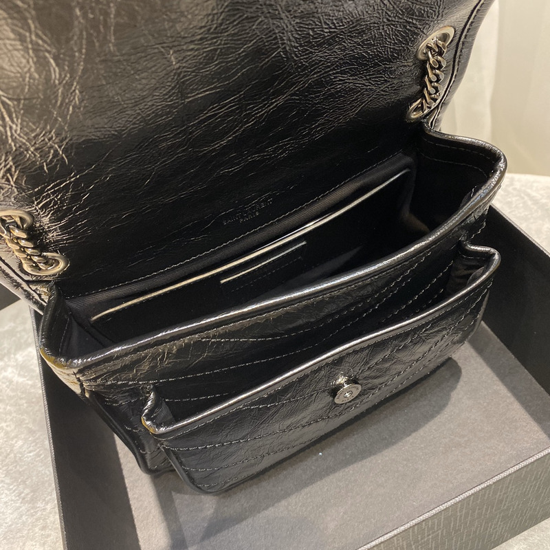 Saint Laurent Niki Baby Crocodile Print Shoulder Bag Black