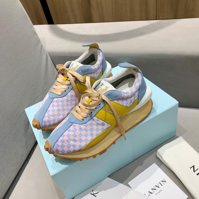 LANVIN BumperPink Blue Plaid Yellow Stripe Sneaker