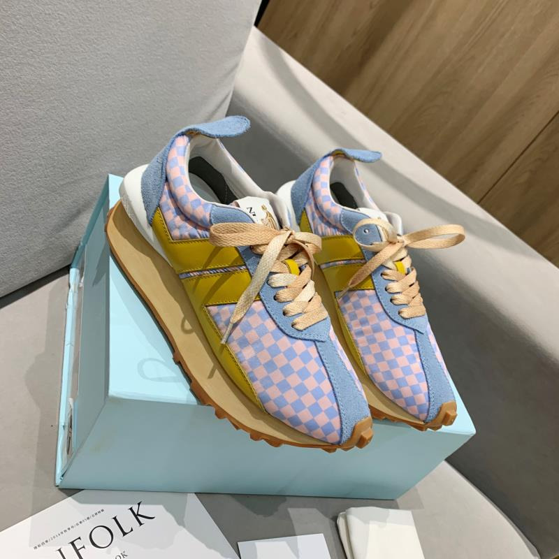 LANVIN BumperPink Blue Plaid Yellow Stripe Sneaker