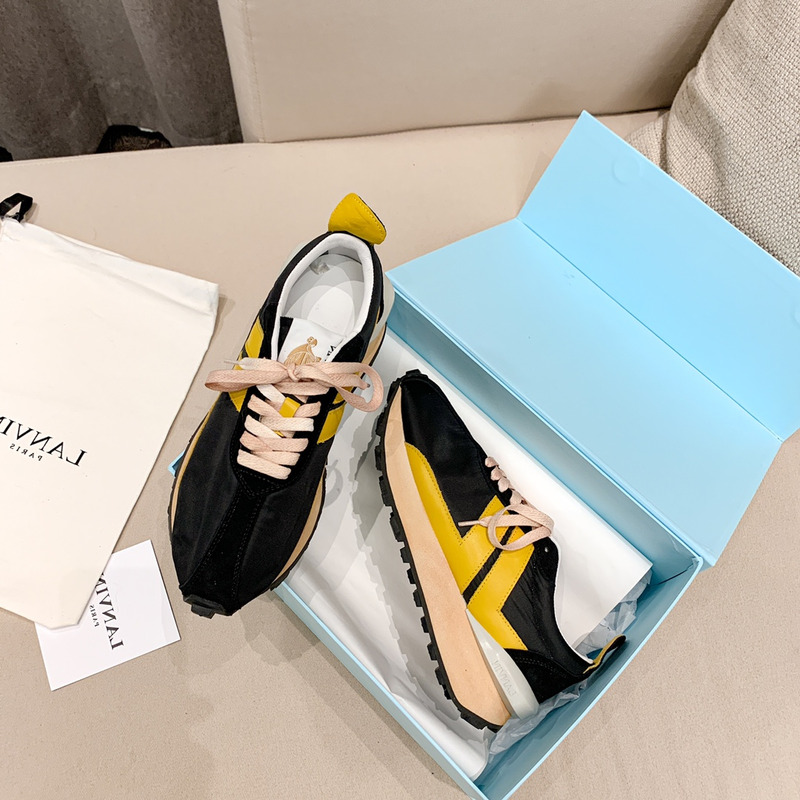 LANVIN Bumper Yellow Striped Sneakers on Black