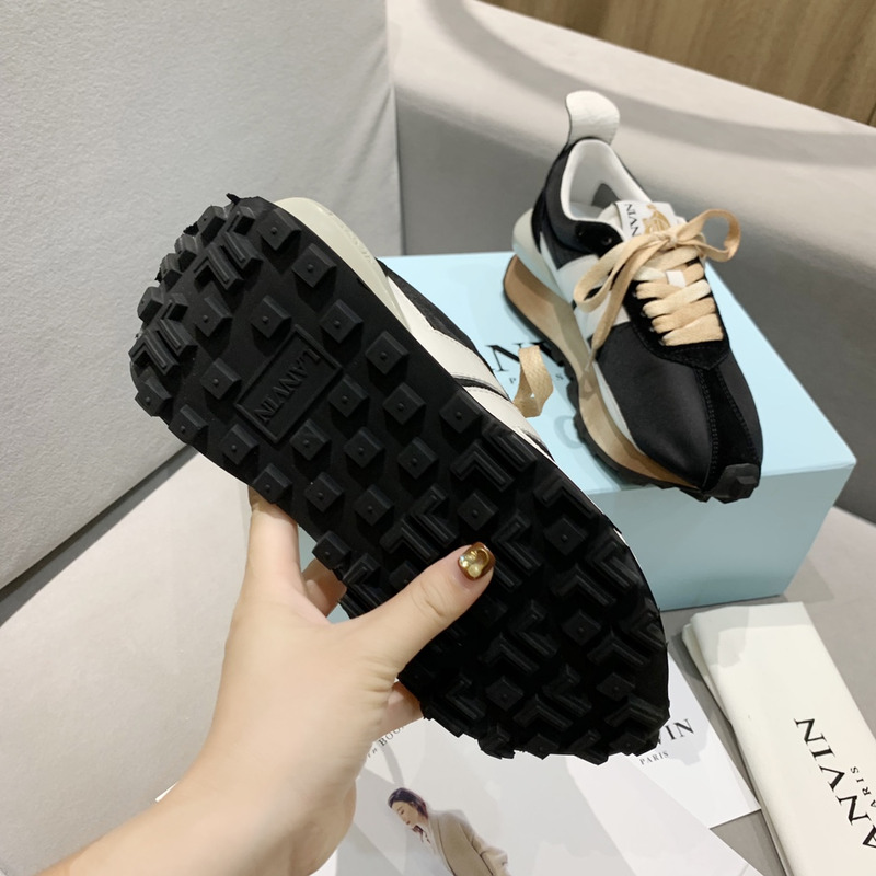 LANVIN Bump White Striped Sneakers On Black