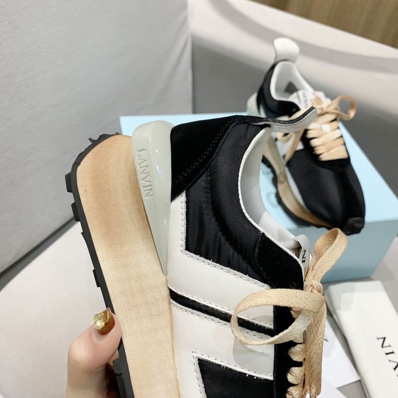 LANVIN Bump White Striped Sneakers On Black