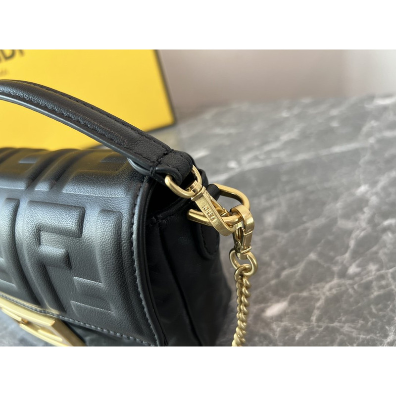 F**di embossed ff logo leather baguette shoulder bag black