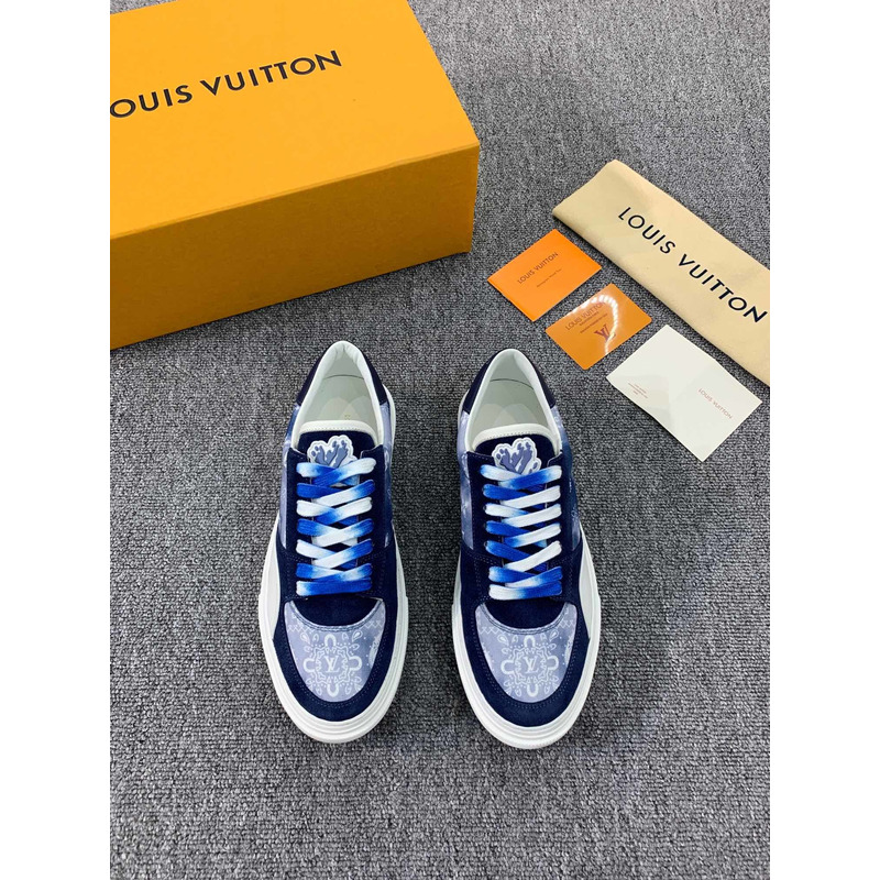 S*p*e x lv unisex lv ollie sneaker monogram canvas suede calf leather watercolor blue