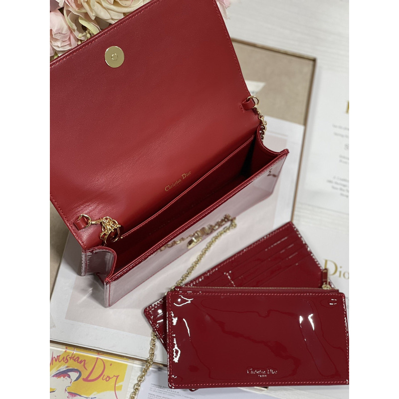 D*or lambskin chain clutch 21.5 x 11.5 x 3cm cherry red