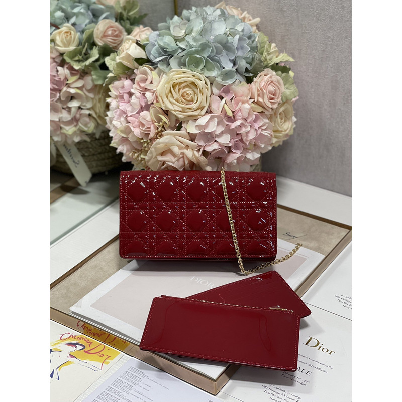 D*or lambskin chain clutch 21.5 x 11.5 x 3cm cherry red
