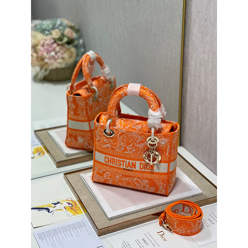 D*or medium lady d-lite print embroidered bag 24 x 20 x 11 cm orange