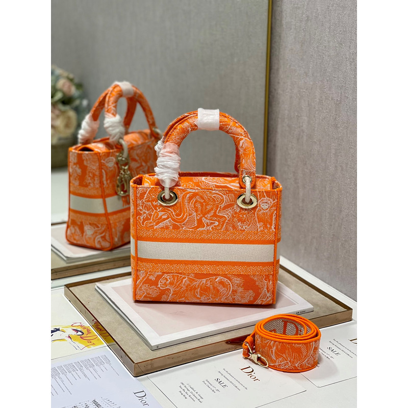 D*or medium lady d-lite print embroidered bag 24 x 20 x 11 cm orange