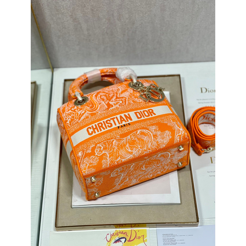 D*or medium lady d-lite print embroidered bag 24 x 20 x 11 cm orange