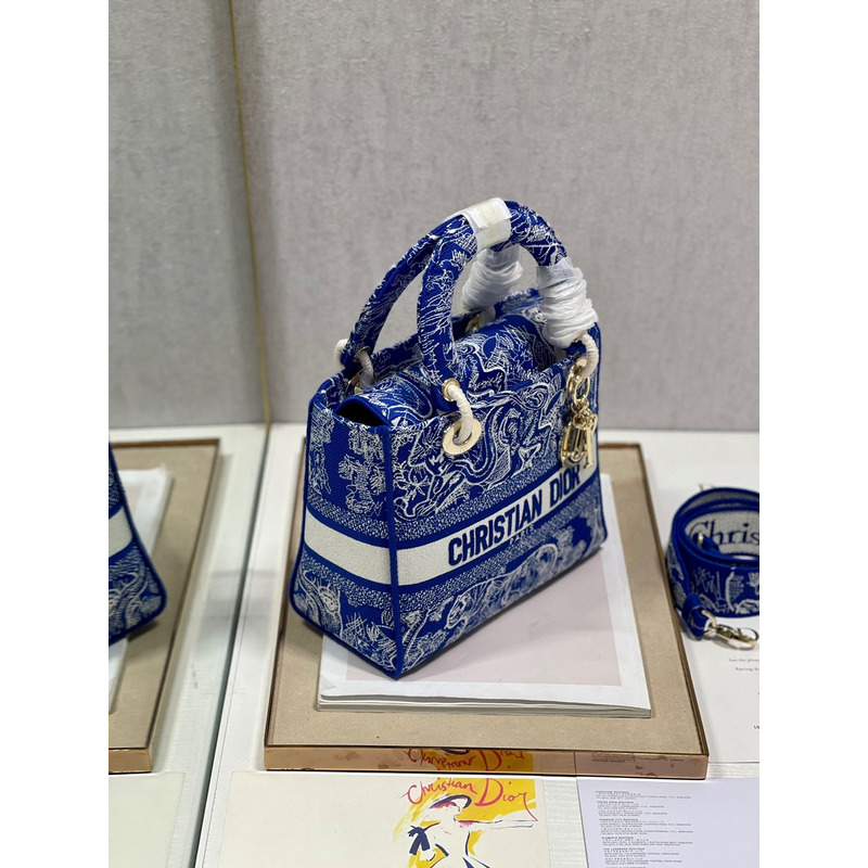 D*or medium lady d-lite print embroidered bag 24 x 20 x 11 cm navy blue