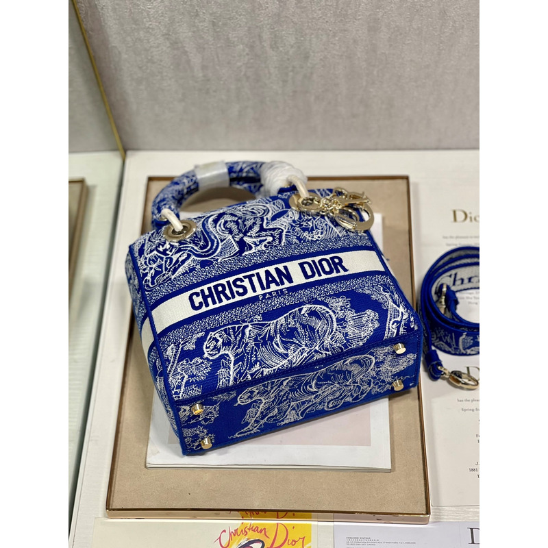 D*or medium lady d-lite print embroidered bag 24 x 20 x 11 cm navy blue