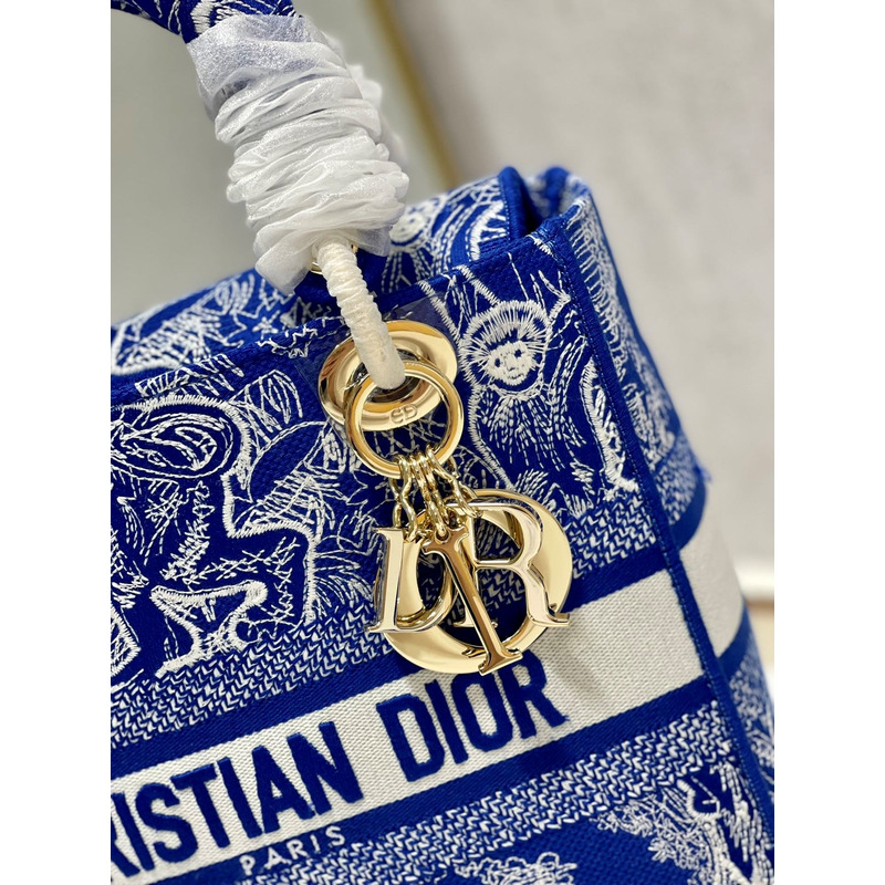 D*or medium lady d-lite print embroidered bag 24 x 20 x 11 cm navy blue