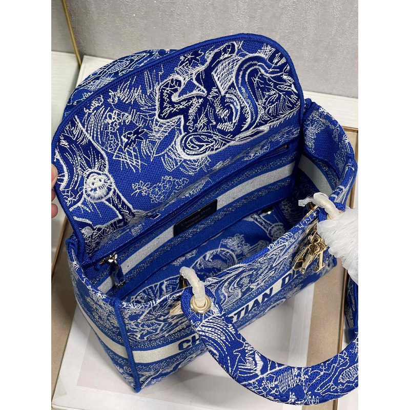 D*or medium lady d-lite print embroidered bag 24 x 20 x 11 cm navy blue