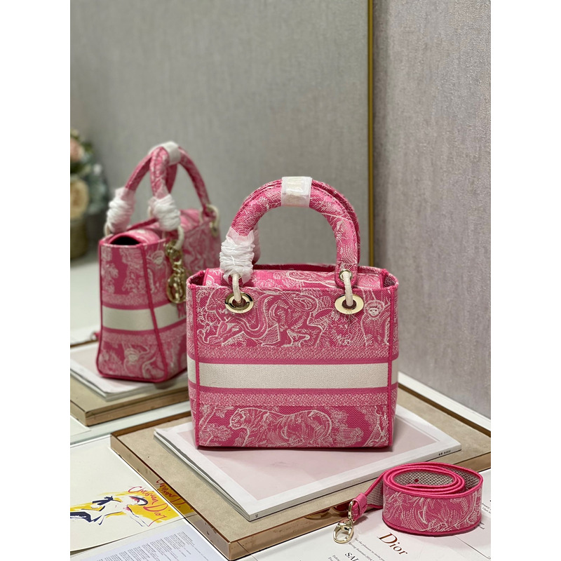 D*or medium lady d-lite print embroidered bag 24  x 20  x 11 cm pink