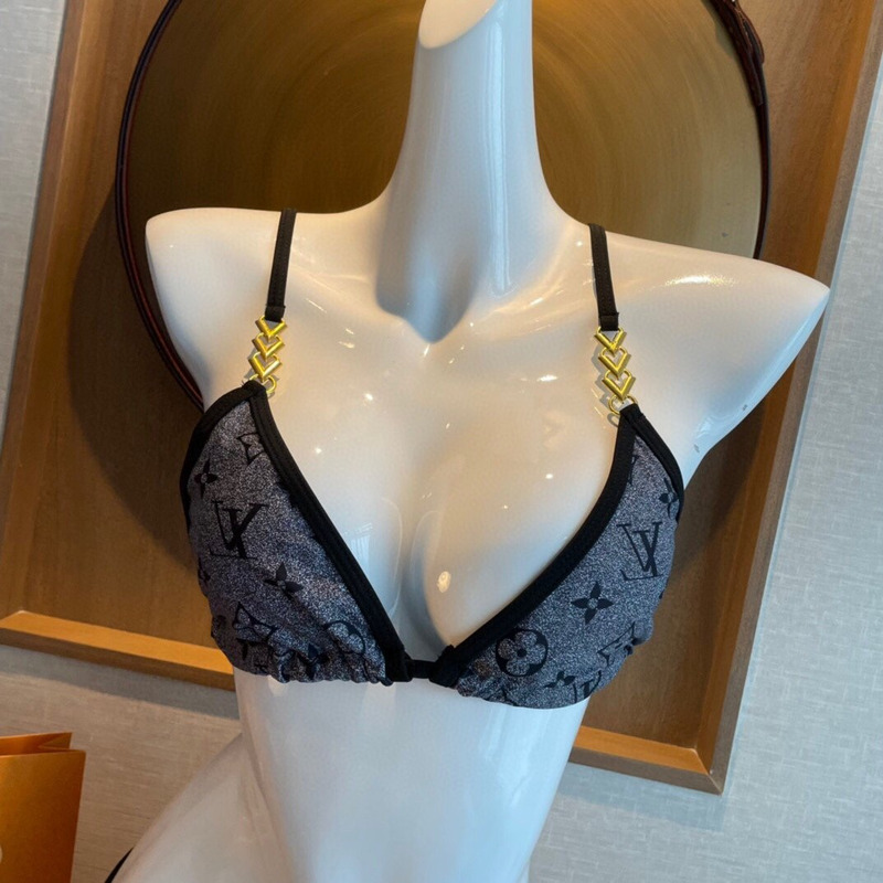 LV Two-piece Swimsuit Logo Print Grey