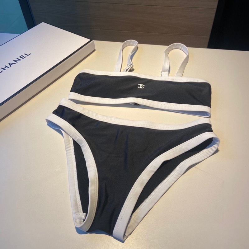 Ch*el trim cc logo runway bikini swim swimsuit black white