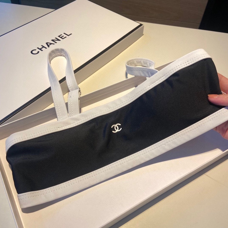 Ch*el trim cc logo runway bikini swim swimsuit black white