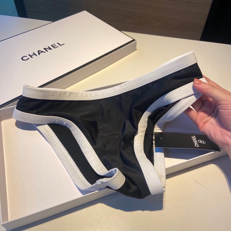 Ch*el trim cc logo runway bikini swim swimsuit black white