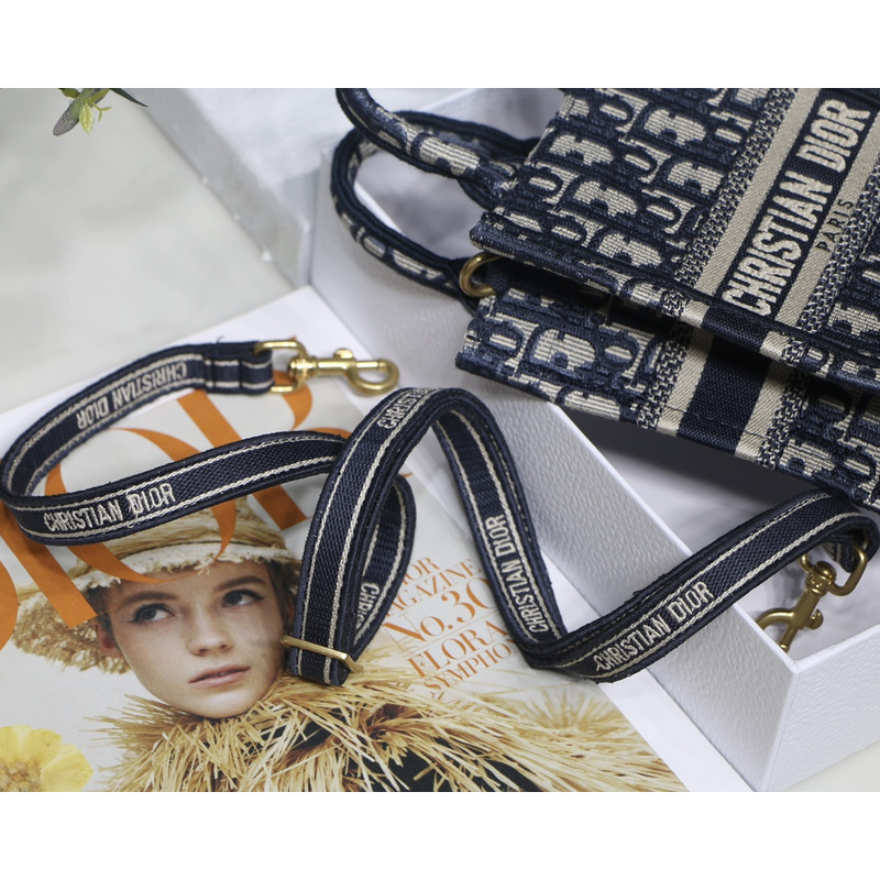 D*or book tote phone bag blue toile de jouy reverse embroidery mini