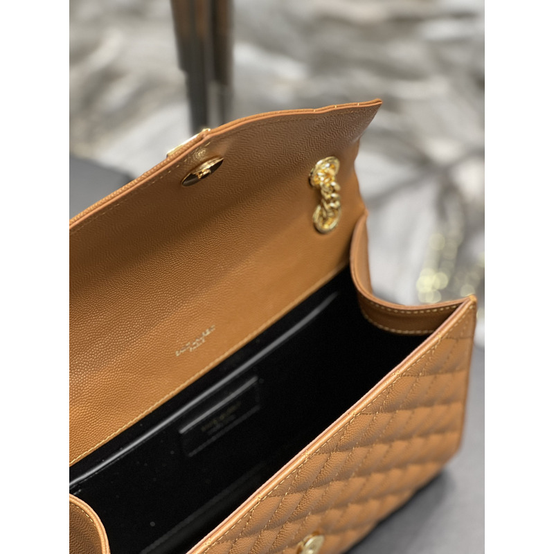 Saint Laurent Envelope Embossed Leather Shoulder Bag Medium Dark Natural