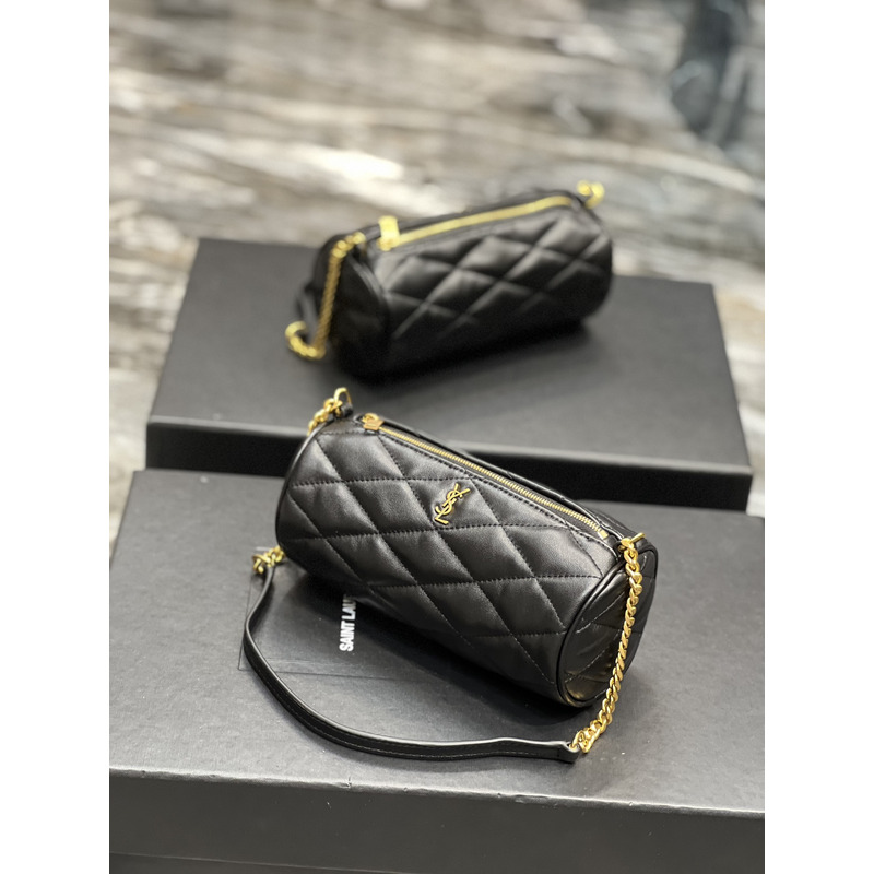Saint Laurent Sade Mini Quilted Lambskin Round Tube Bag Black