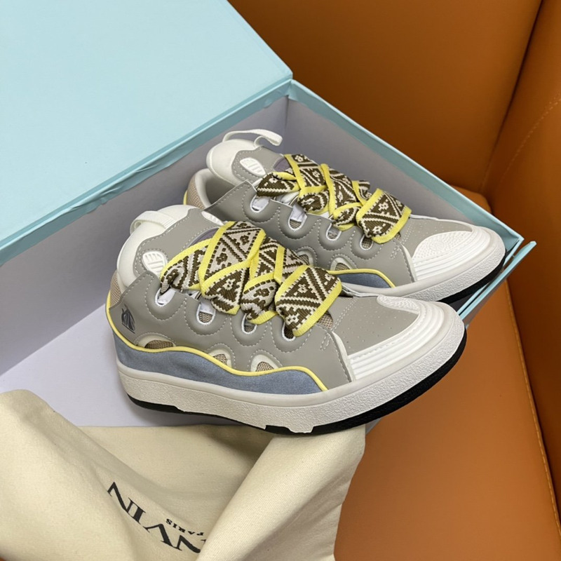 LANVIN Curb Chunky Leather Sneakers Ice Blue Pale Green